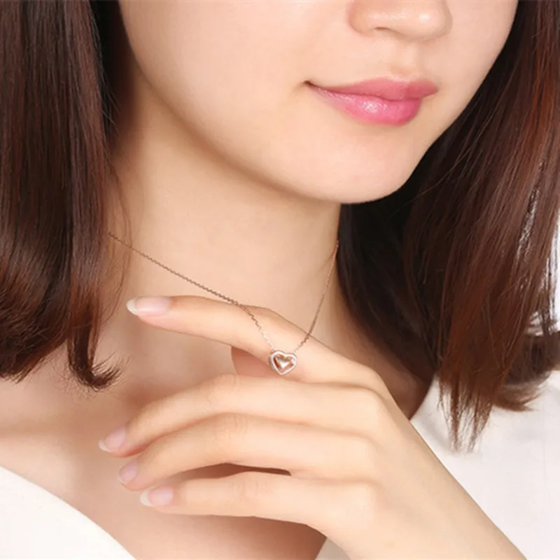 

ZOCAI 18K rose gold(AU750) pendant with 925 silver chain Romantic heart shape gift necklace D04953