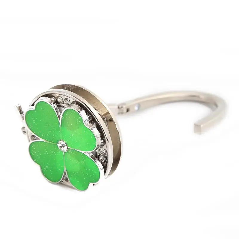 Lucky Grass Mini Handbag Hook Foldable Desk Table Bag Zinc Alloy Rhinestone Folding Purse Metal Holder Hanger Table Hooks