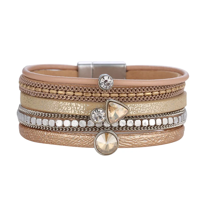 Женский кожаный браслет широкий со стразами и кристаллами|leather crystal bracelet|crystal
