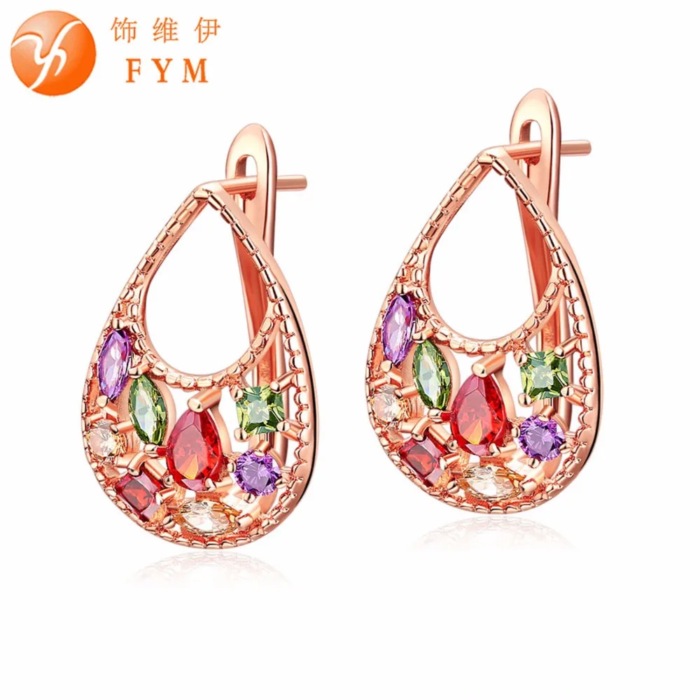 

FYM Fashion luxury Rose Gold Color Crystal Zirconia Hoop Earring Boho Rhinestone Piercing Jewelry For Women Party