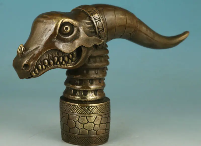 

Китайский Медь бронза ручной резной статуя крокодила трость головы.