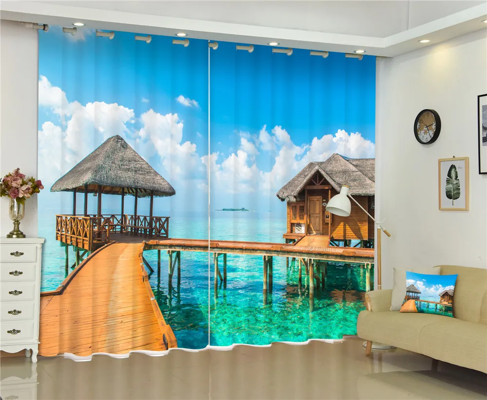 Шторы приморские Роскошные затемняющие 3D шторы для гостиной спальни занавески