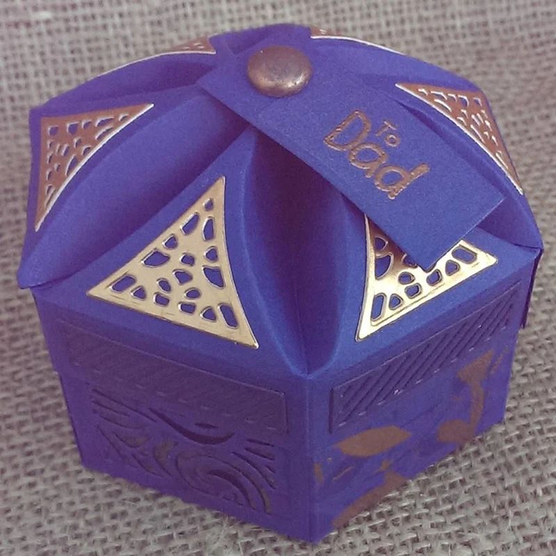 Troqueles de Metal en forma de caja, troqueles de Metal en forma hexagonal, con dise&ntilde;o de p&eacute;talos de caja, para sisas-3