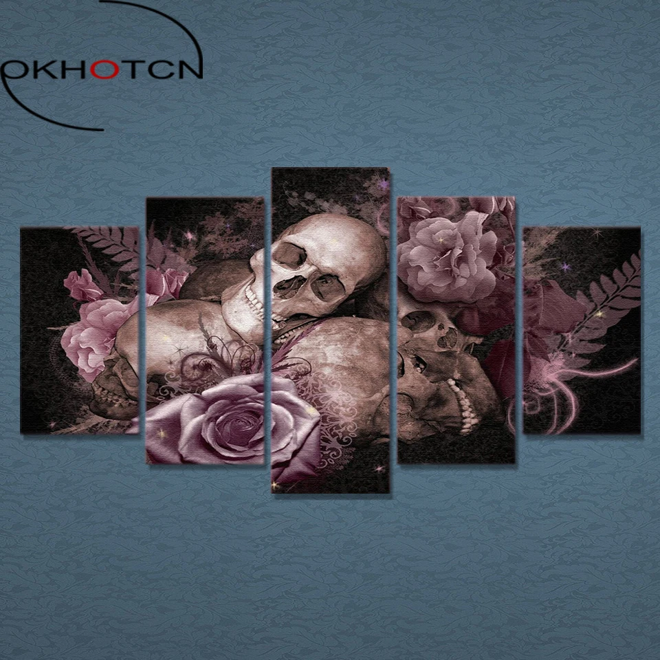 OKHOTCN 5 шт. маска черепа готические розы Скелет король фотография искусство HD