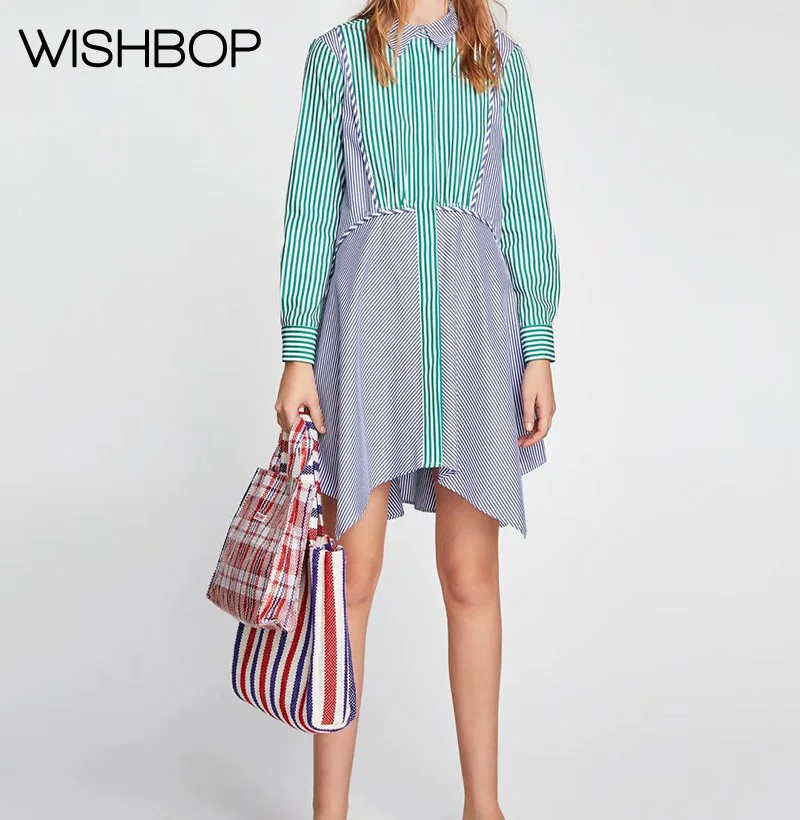Женское платье в полоску Wishbop повседневное лоскутное платье-рубашка контрастных