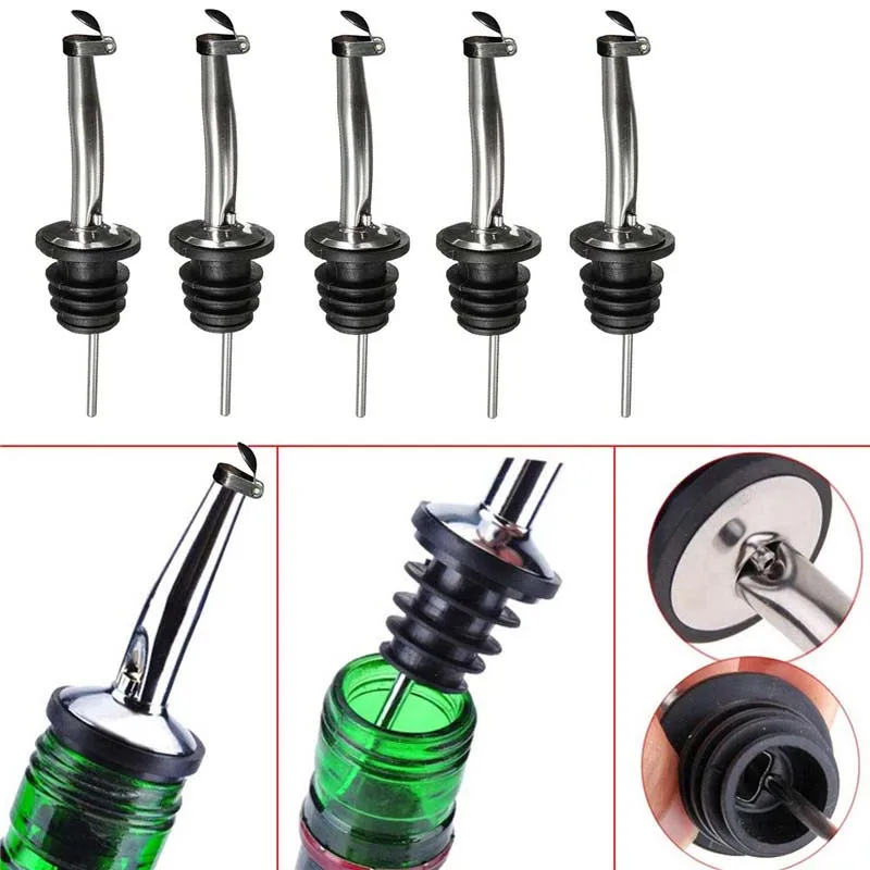 Stainless Steel Wine Pourers Liquor High Quality Liquor Pour Spouts with Cap Covers Leakproof Design for Bars, Clubs