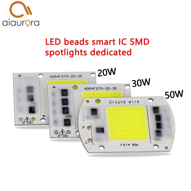 1 шт. Светодиодная лампа Cob Чип бобы AC 220V SMD умная ИС (интеграционная схема) 20 Вт 30 50