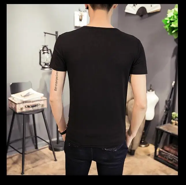 Лидер продаж 2017 модная мужская Базовая футболка с короткими рукавами облегающая