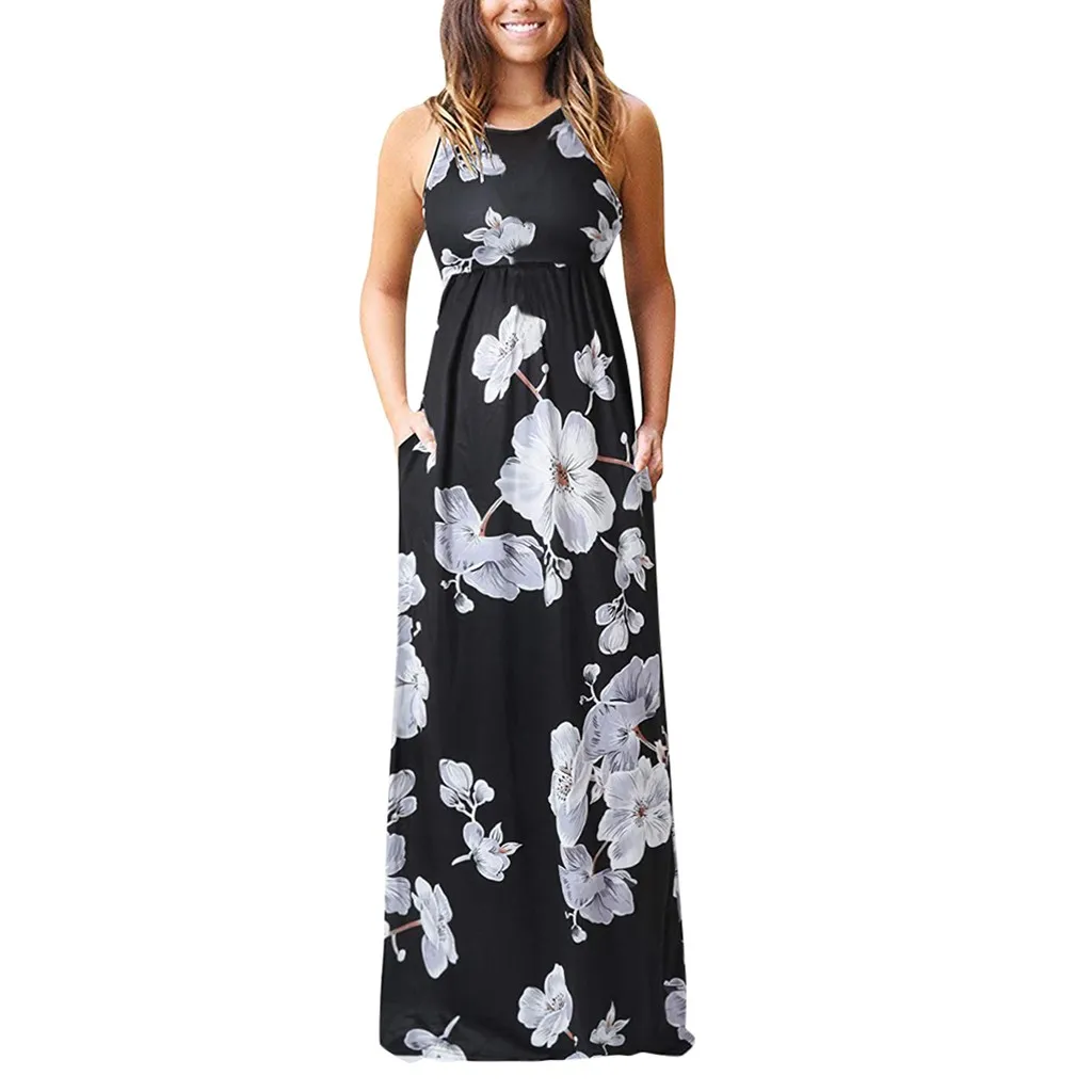 Женское пляжное платье без рукавов повседневное Длинное свободное макси с