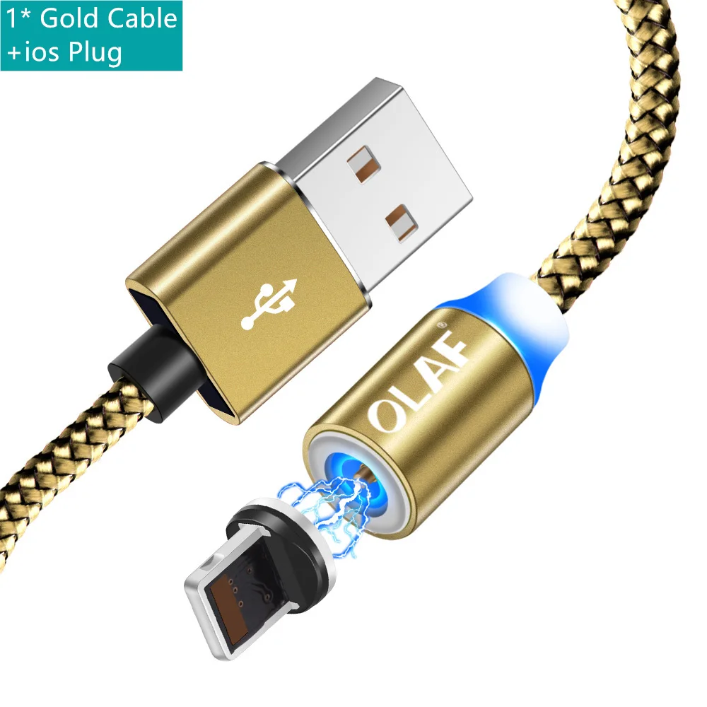 Магнитный usb-кабель Олаф для iphone X XS Max, быстрая зарядка, кабель Micro USB type C, Магнитный зарядный провод для samsung, Xiaomi, huawei - Цвет: Gold For ios