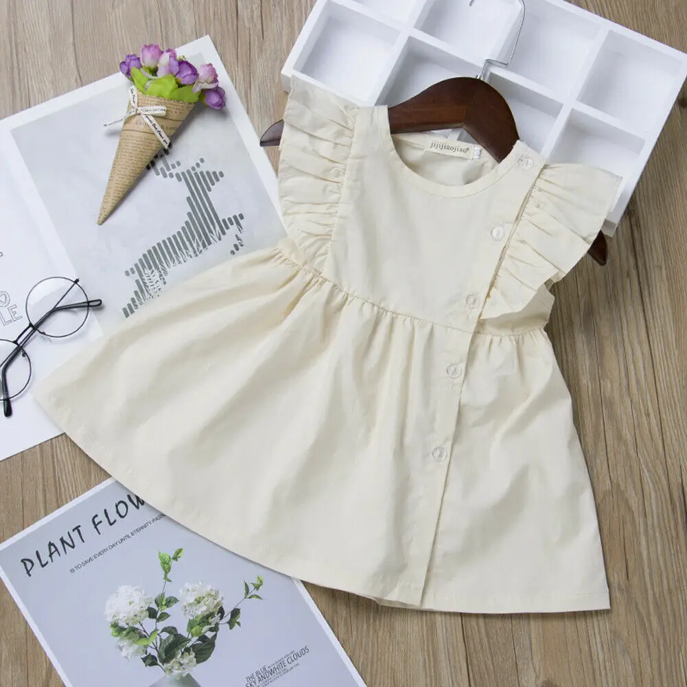 Girl Princess Imcute 2019 New in Fashion Dress Infant Toddler Kid Baby Fly Sleeve Tutu Dresses White Button Casual Sunsuit US | Детская