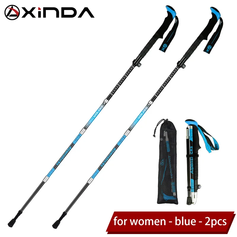 Short-Blue-2pcs XINDA складные треккинговые палки из углеродного волокна, Ультралегкая трость для ходьбы с быстрым замком, походная Беговая палка для скандинавских прогулок - Цвет: Short-Blue-2pcs