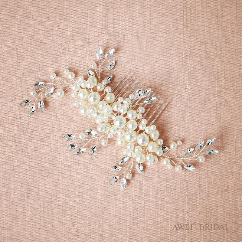 AWEI Серебряная Свадьба Цветочный Кристалл Ювелирные Изделия Волос Гребень с