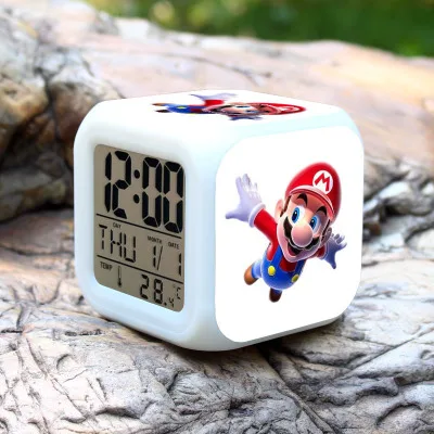 see chart Super mario bros Детский будильник светодиодный часы мультфильм ночник вспышка 7 цветов Изменение цифровые часы электронные настольные часы - Цвет: see chart