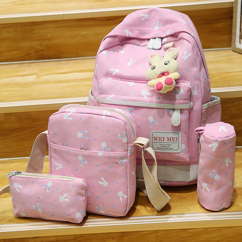 4 Sets Women Girl Rabbit Animals Travel Backpack School Bag Shoulder 40# | Багаж и сумки