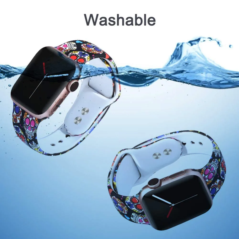 Apple Watch Band, цветная силиконовая повязка на запястье с рисунком черепа 38 мм 40 мм