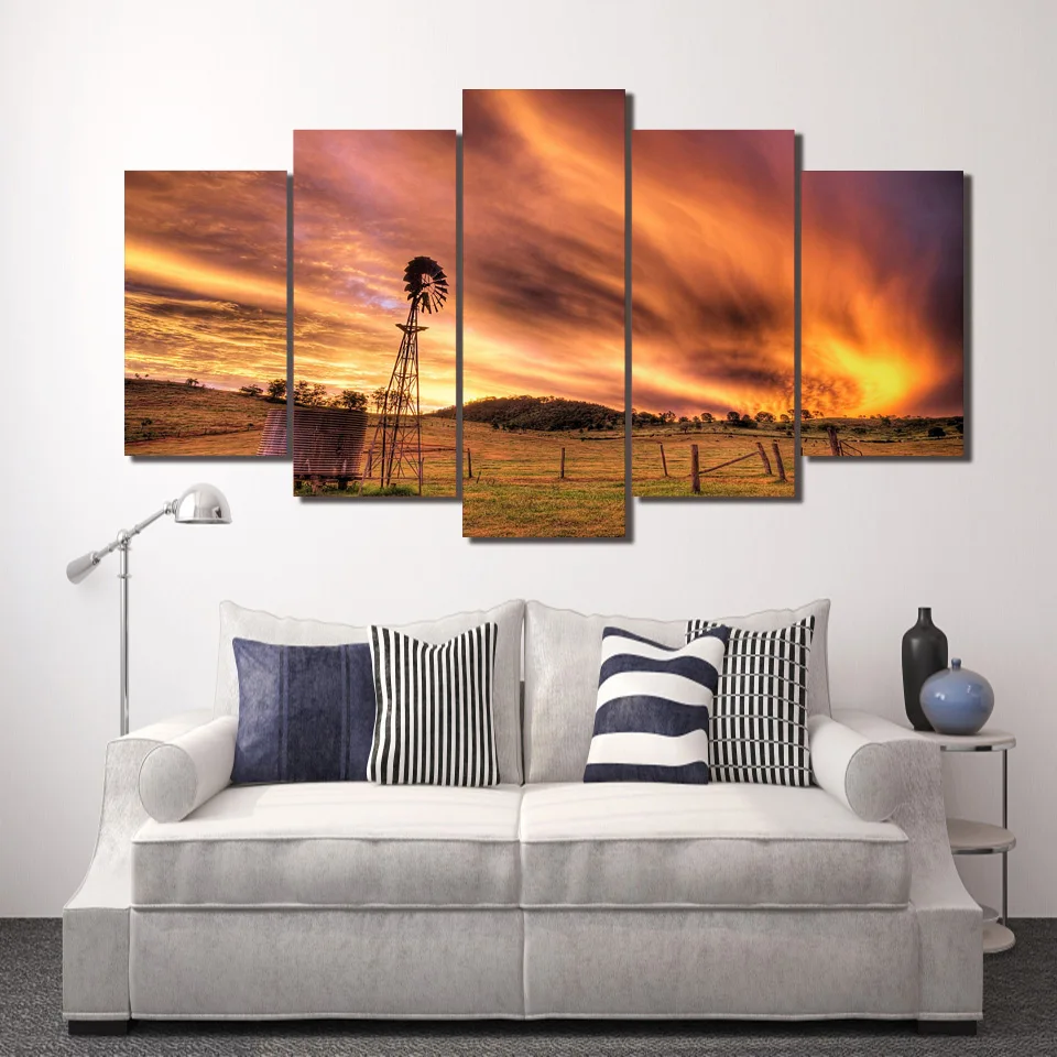 Wall Art Canvas Modern Poster Home Decoration 5 Panel Sunset Landscape Living Room HD Print Painting Pictures Modular Frame | Дом и сад