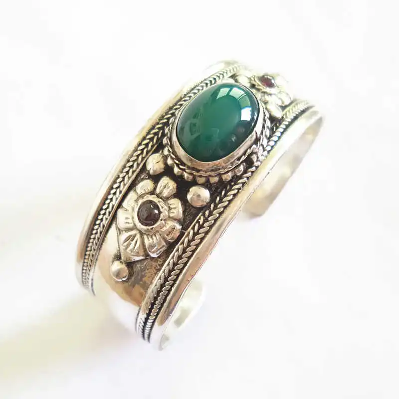inlay Green agate BB-443, тибетские модные браслеты, Медная Инкрустация, натуральный камень, открытые манжеты, лунный камень, лабрадорит, Агаты, тигровый глаз, разные цвета - Окраска металла: inlay Green agate