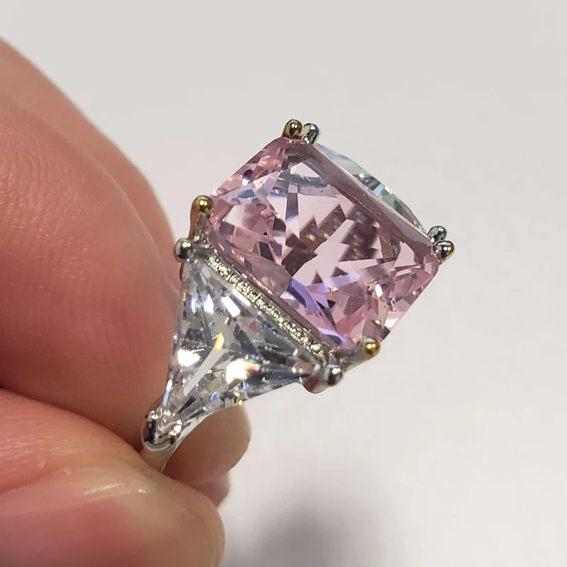 Фото Элегантные милые розовые Кристальные двухцветные циркониевые кольца принцессы