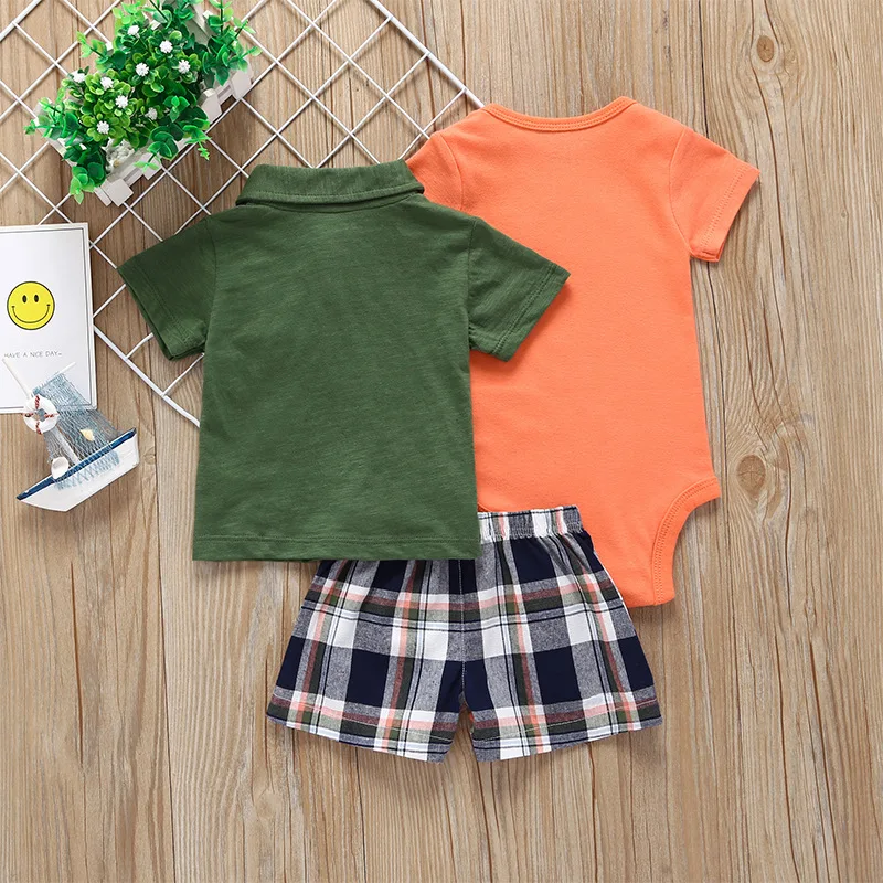 Infant Baby Boys Clothing Set 2019 Summer Fashion Cotton Short Sleeve Tops+Romper+Shorts 3 Pcs sets Toddler Boy Clothes Outfits |