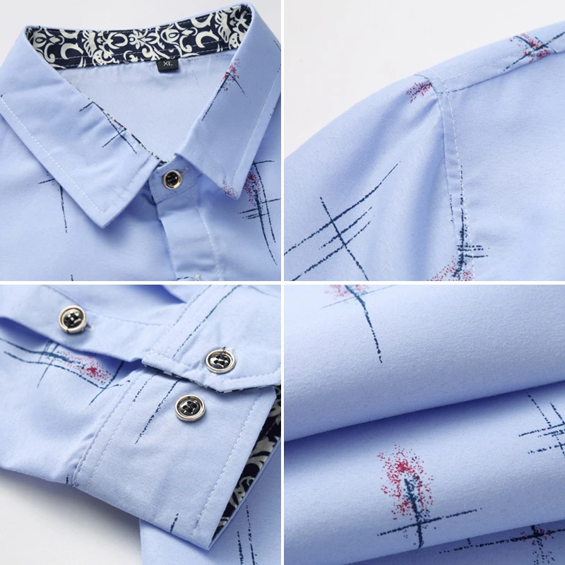 

2019 Autumn New Men Print Shirt Fashion Casual Long Sleeve Flower Shirt Big Size 4XL 5XL 6XL 7XL Brand Clothes White Navy