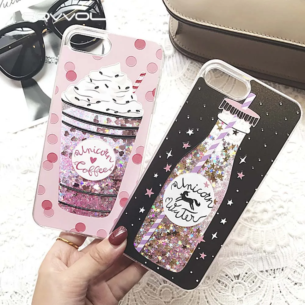 Eqvvol Fashion Glitter Phone Case For iPhone X 8 7 6 6S Plus Cases TPU Cartoon Flower Bottle Quicksand Dynamic Liquid Cover Caqa |