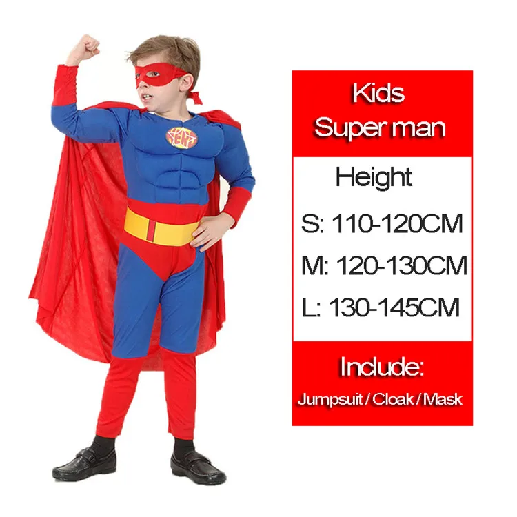 Superman Человек-паук Супермен Дети Мышцы аниме косплэй костюм костюмы Капитан Америка человек Муравей Тор мальчик девочка чудо женщина Халк Бэтмен Hornet - Цвет: Superman