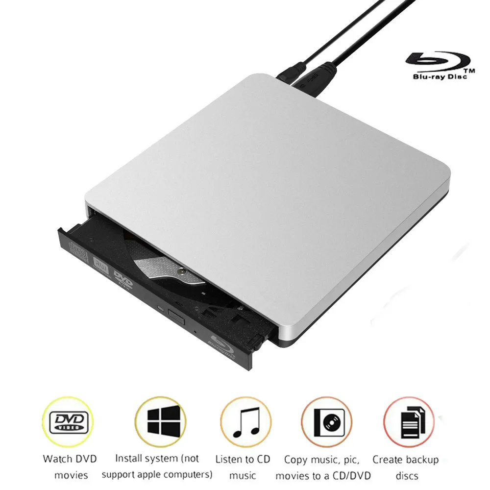 ABS Material External Blu-Ray Drive USB 3.0 Bluray Burner BD-RE CD/DVD RW Writer Play 3D Blu-ray Disc For Mac 10 OS Win Linux