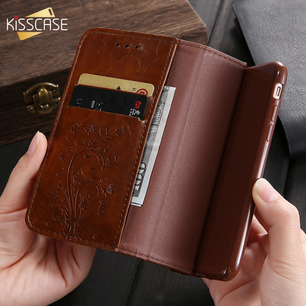 Кожаный чехол кошелек KISSCASE для iPhone 7 8 X XS XR флип из искусственной кожи в стиле