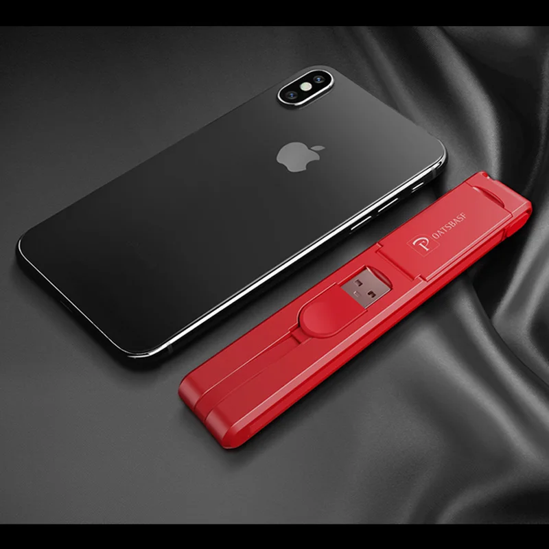 Oatsbasf 3 в 1 Micro usb type C 8 Pin USB кабель для iPhone X 8 7 6 Креативный дизайн скрытый USB кабель для Xiaomi huawei - Цвет: Красный