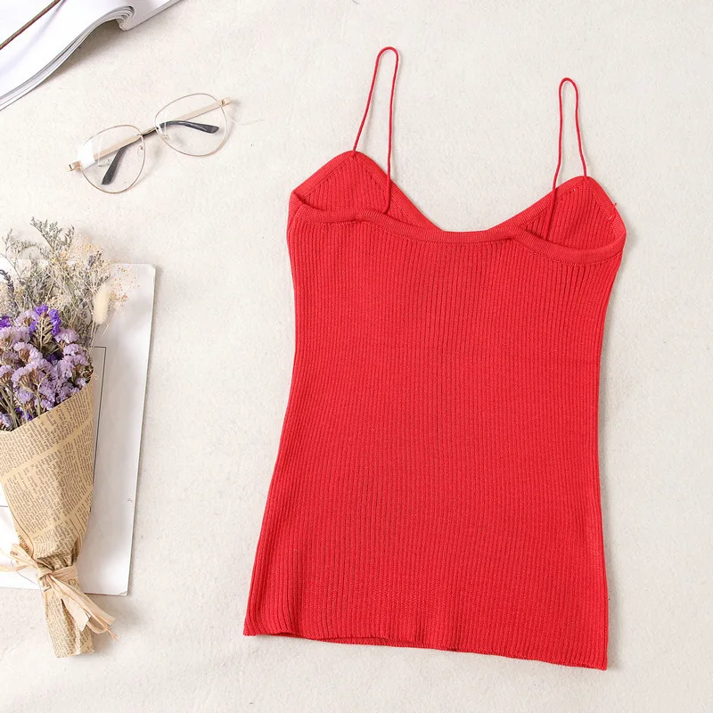 Кроп-топы Tamls Camis Camisole tank Moda Mujer вязаная футболка топы без рукавов Повседневная футболка