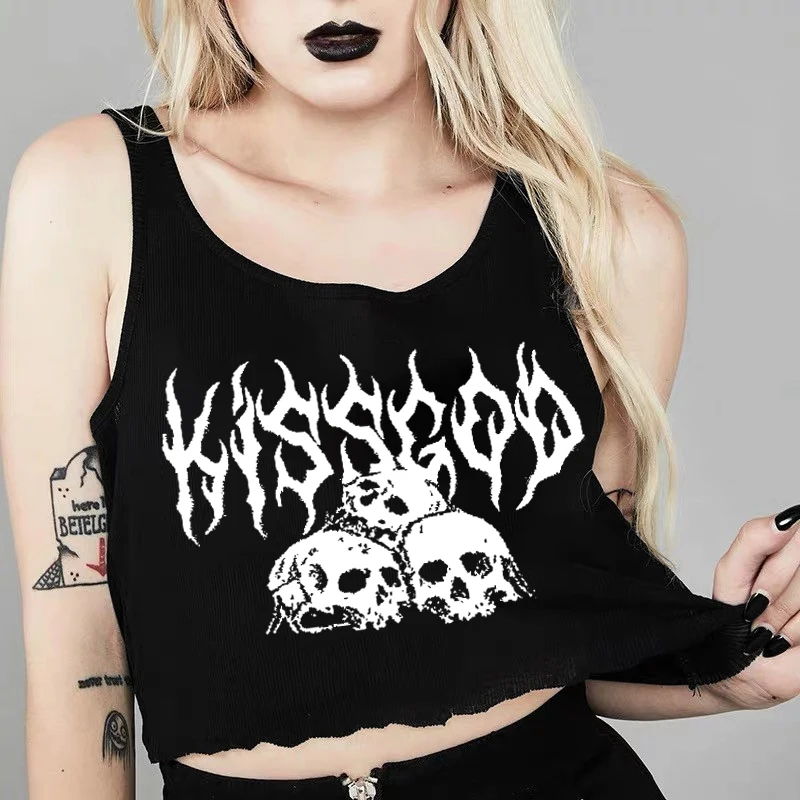 HEYounGIRL/Черная Женская майка на бретельках с принтом Harajuku, повседневные короткие топы, футболки, модная уличная укороченная майка, летний топ