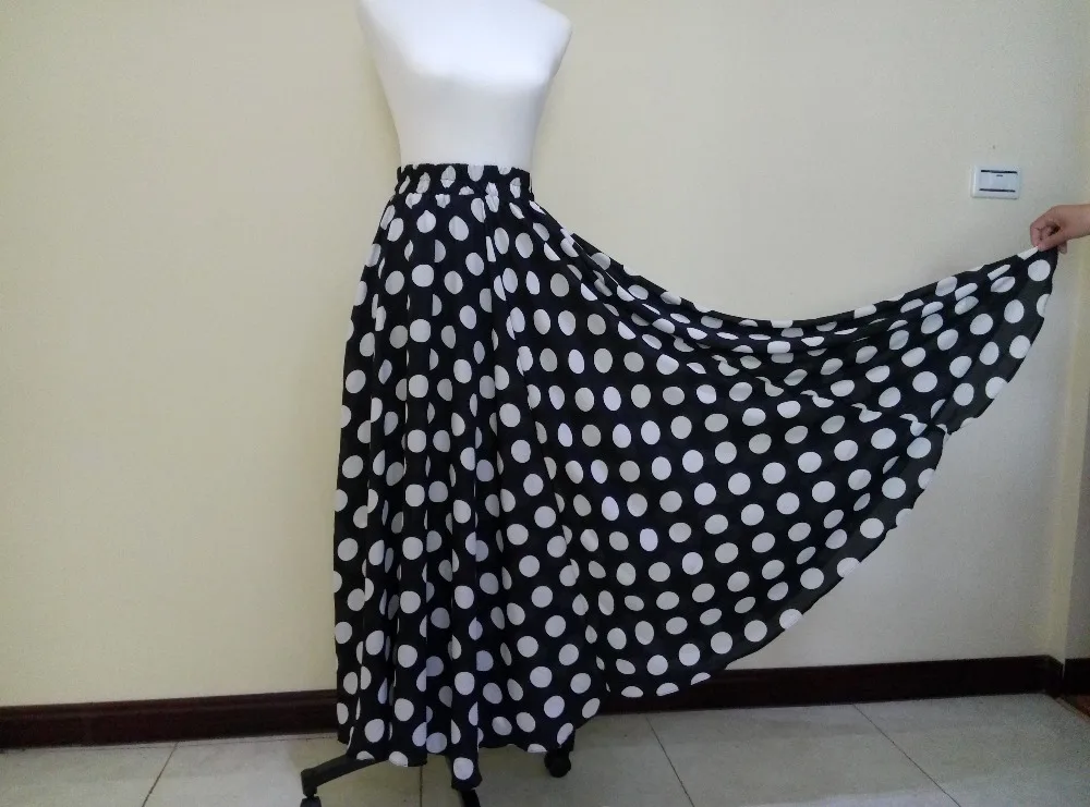 Женская шифоновая юбка макси в горошек с завышенной талией|maxi skirt black|long maxi skirtfashion