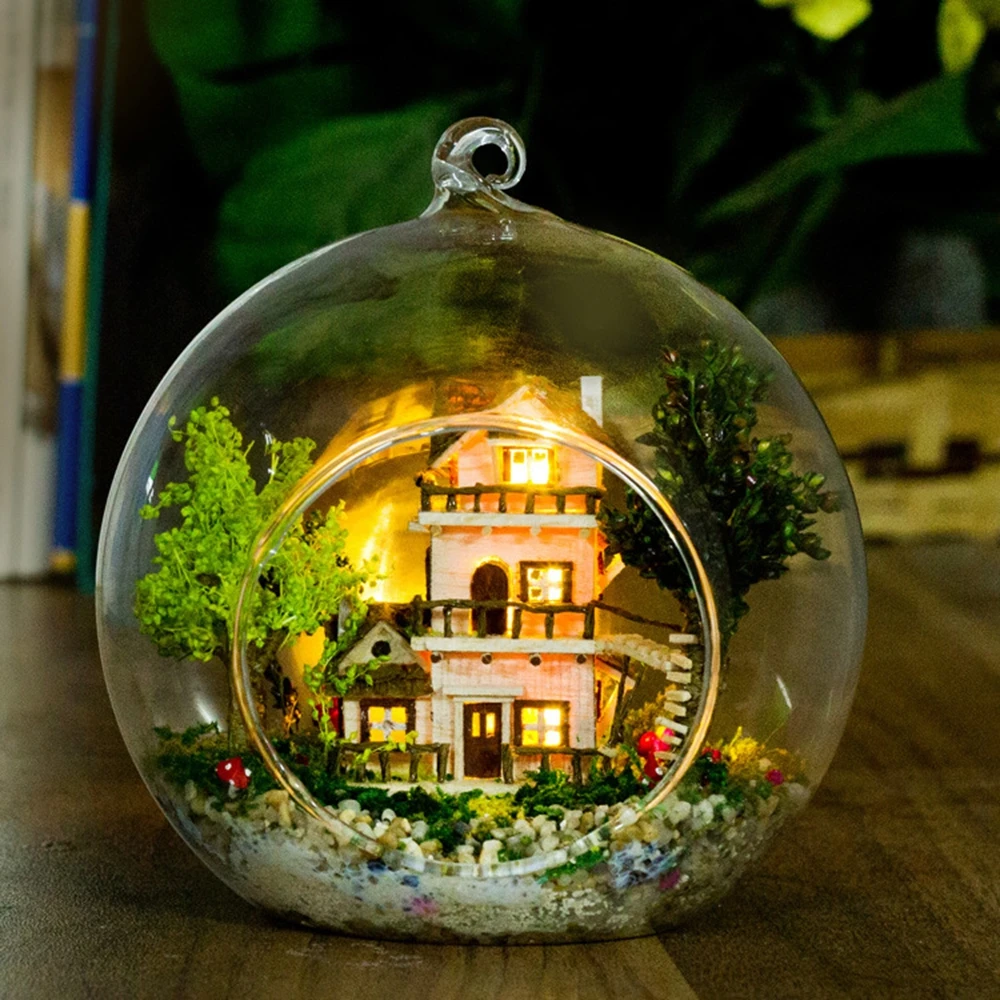 G016 Diy Кукольный дом Miniatura мини стеклянный шар модель строительные наборы деревянный миниатюрный кукольный домик игрушка подарок лесная Вилла