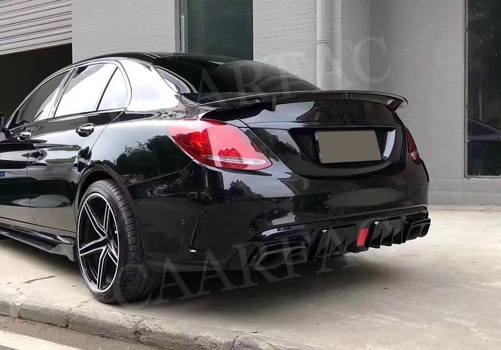 C Class ABS диффузор губа на задний бампер с выхлопная система для Benz W205 C200 C300 C43 C63 AMG