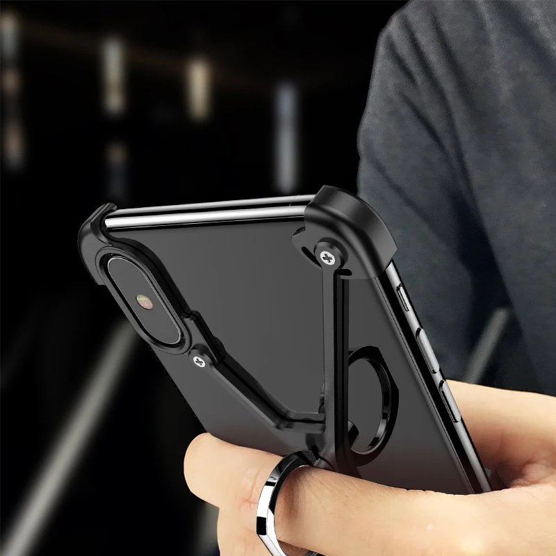 Чехол-бампер для iPhone X XS MAX, тонкий алюминиевый металлический x-рамка для телефона с кольцом-держателем и винтом
