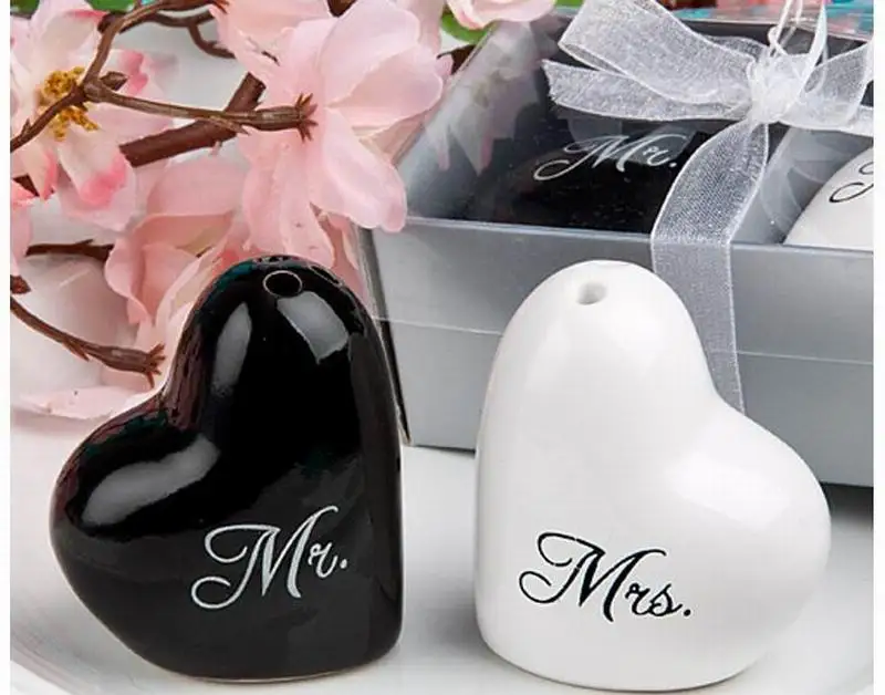 100 шт = 50 компллот ./2016 Горячая продажа в форме сердца &quotMr. &amp Ms.&quot Шейкер для соли и