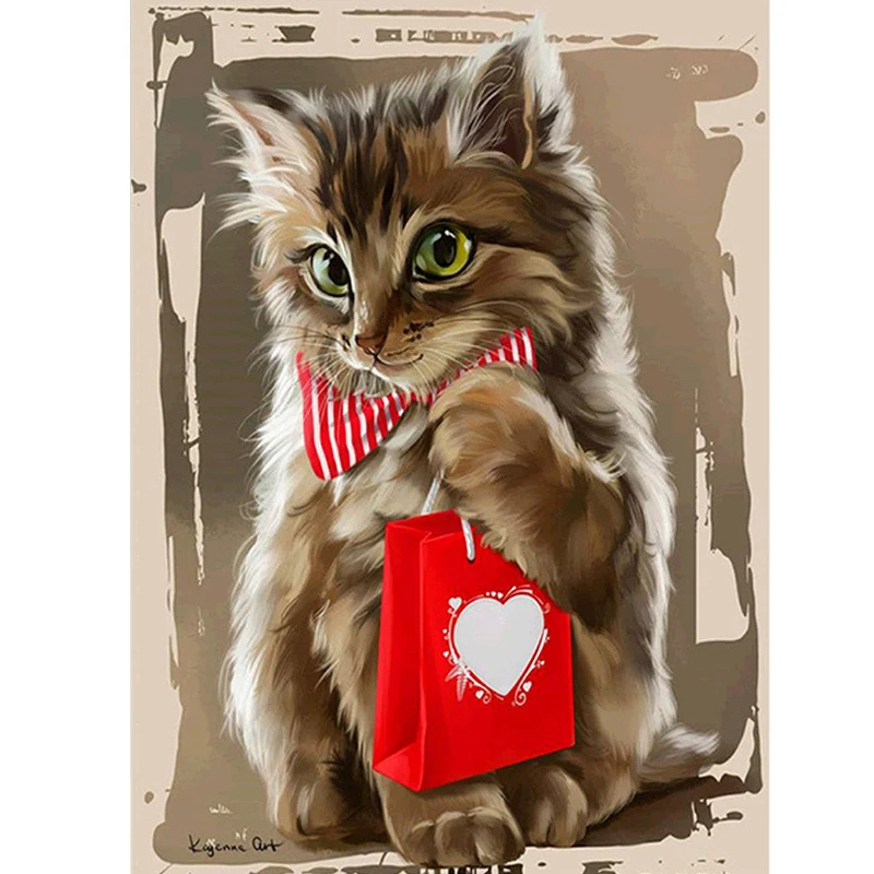 

Diamond Embroidery 5D DIY Full Round Diamond Painting Cute Cat Red Heart Cross Stitch DIY Sticker Home Decor Needlework