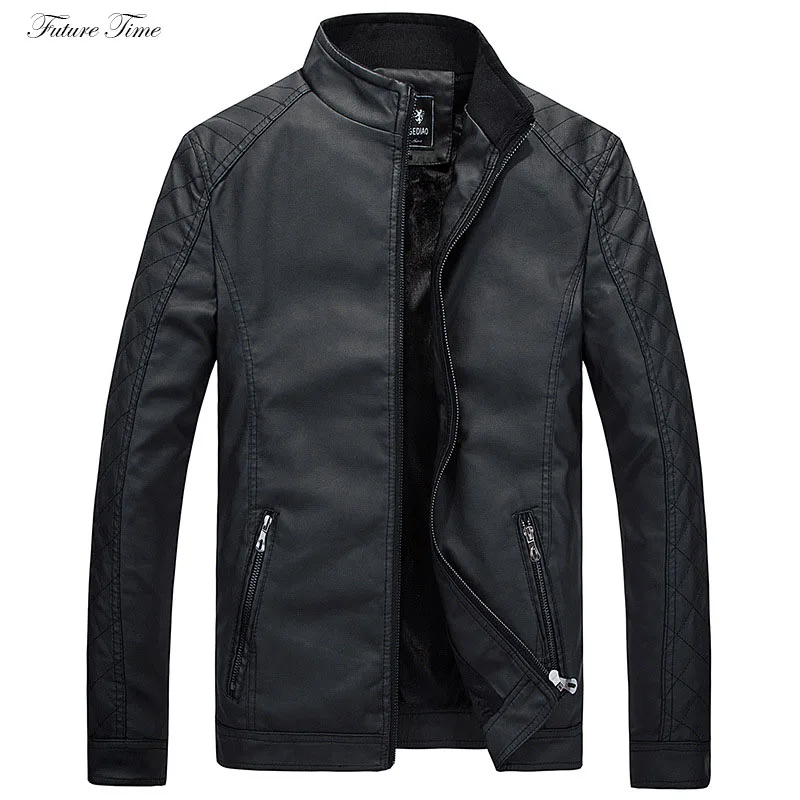Куртка мужская из искусственной кожи с длинным рукавом и воротником