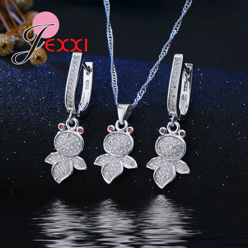 Simulate Crystal Gold Fish Design Jewelry Set For Lady Women 925 Sterling Silver Necklace Pendent Earrings 1set | Украшения и