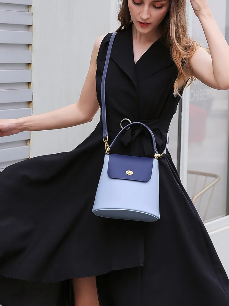 Женская сумка ведро из воловьей кожи ручная маленькая модная на одно плечо