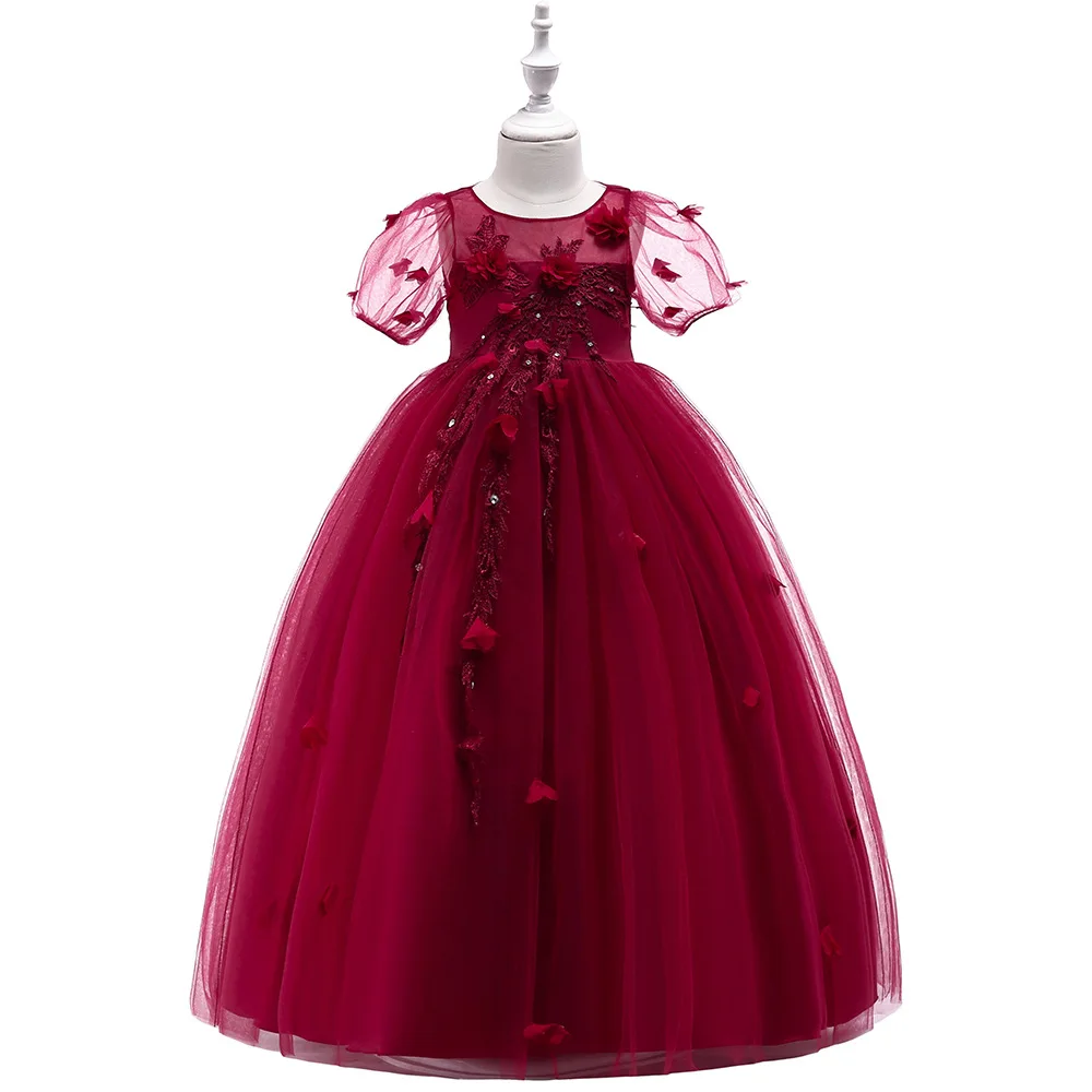 Fashion Baby Girls Dresses Children Lace Sleeves Long Maxi Tulle Evening Party Dress Formal Clothing | Детская одежда и обувь