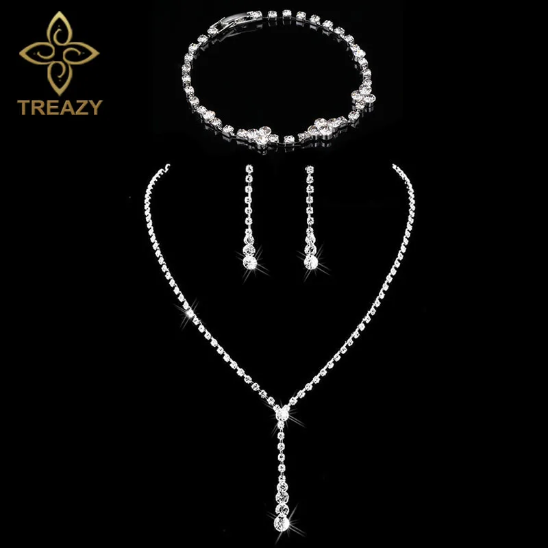 Комплект из колье серёг и браслета серебристого цвета|necklace earring bracelet set|crystal bridal