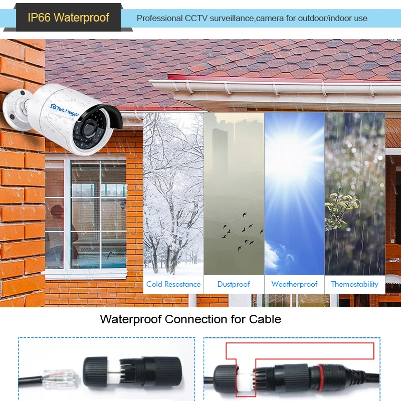 Techage H.265 4mp 2592*1520 безопасности POE IP Камера открытый Водонепроницаемый P2P Onvif