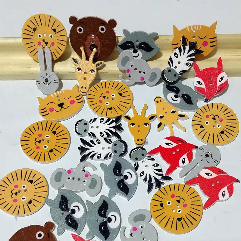 50 шт. деревянные пуговицы в виде льва медведя лисы кролика зебры милые Швейные