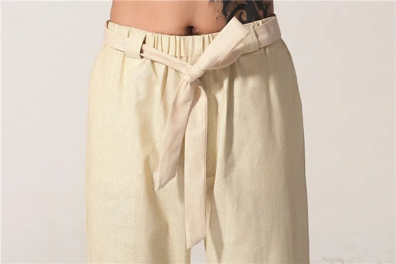 Новое поступление бежевые китайские мужские брюки кунг фу хлопковые льняные Wu Shu