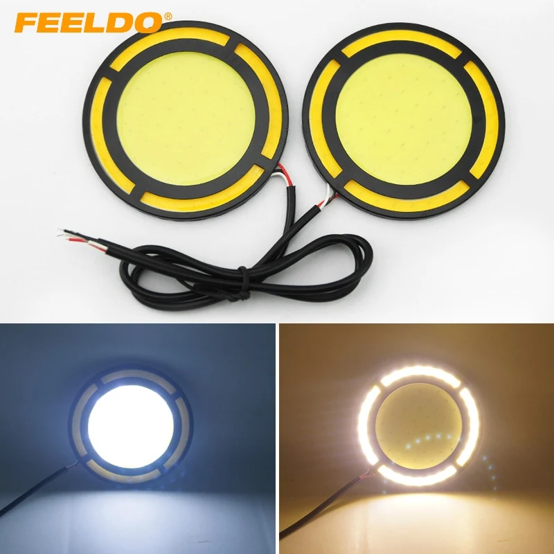 FEELDO 2 шт. DC12V 12 Вт COB DRL Круглый 72 мм светодиодный светильник для автомобиля дневной