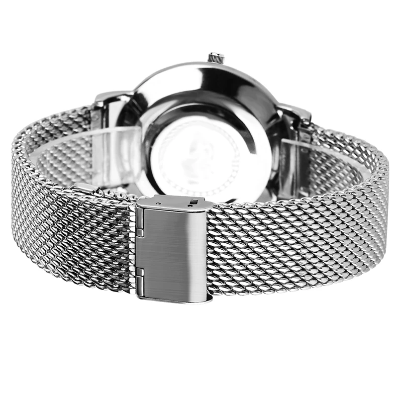 

Top YISUYA Luxury Silver Stainless Steel Mesh Band Strap Wrist Watch Casual Date Quartz Wristwatches Men Women Fashion Sub Dial