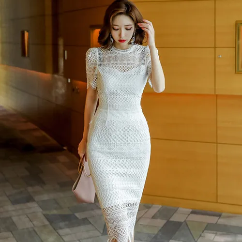 

Trendy Lace Dress For Women Sexy Dresses Party Night Club Dress 2019 Korean Sheath Bodycon Dress Hollow Out Vestido De Festa