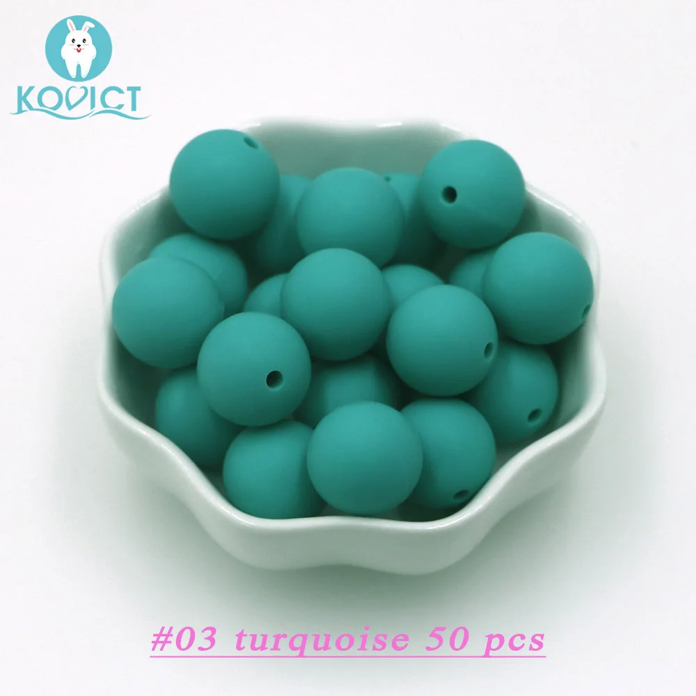 NO.03 Turquoise Kovict 50 шт. опционально 15 мм Силиконовые Круглые бусины грызунов Diy для ожерелья Жевательная соска цепочка бусы-клипсы мягкая текстура силикон - Цвет: NO.03 Turquoise